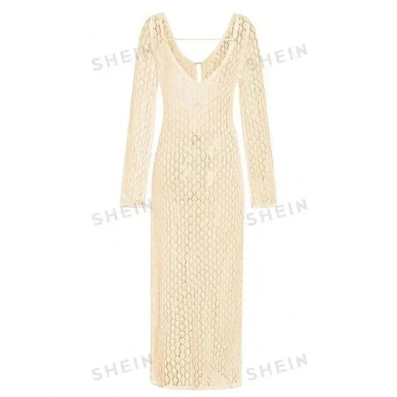 Shein essence deep V-neck, hollow out sweater/dress/cover-up S/XL ￼ - Picture 2 of 6